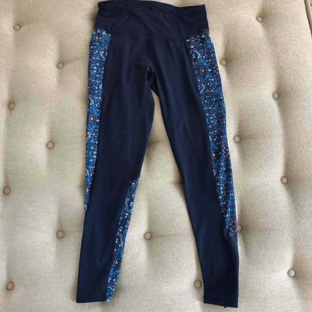 Z by Zobha Blue Leggings Print Panel Zippers S 4 6 - Picture 3 of 12